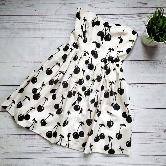 JILL STUART COLLECTION Lindsay Cherry Print Dress White and Black Strapless Sz 0 - Picture 1 of 7